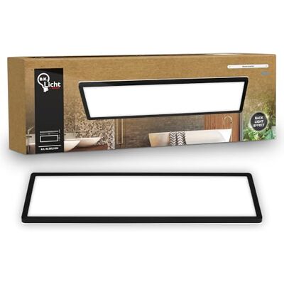 B.K.Licht Panel LED z oświetleniem pośrednim, płaska forma i neutralne białe światło, klasa IP44, lampa sufitowa do łazienki, salonu oraz kuchni, 58 x 20 x 3 cm, czarny B.K.Licht Panel LED z oświetleniem pośrednim, płaska forma i neutralne białe światło, klasa IP44, lampa sufitowa do łazienki, salonu oraz kuchni, 58 x 20 x 3 cm, czarny