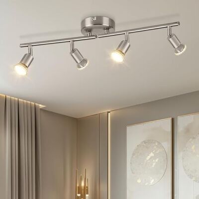 Dehobo Obrotowy reflektor sufitowy niklowana matowa 4-drożna lampa sufitowa GU10 LED Zakres LED 350° nowoczesne lampy do kuchni, salonu, bez żarówek Dehobo Obrotowy reflektor sufitowy niklowana matowa 4-drożna lampa sufitowa GU10 LED Zakres LED 350° nowoczesne lampy do kuchni, salonu, bez żarówek