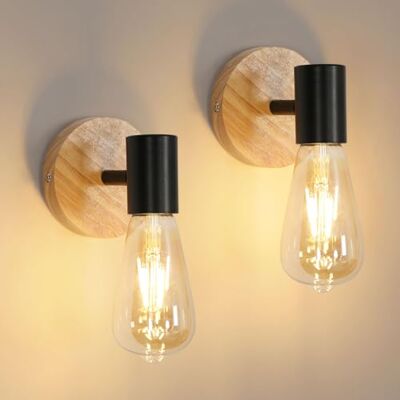 Comely Kinkiet LED 2 szt. E27 drewno czarny vintage nowoczesny lampa ścienna industrialna do salonu sypialni korytarza bez żarówki Comely Kinkiet LED 2 szt. E27 drewno czarny vintage nowoczesny lampa ścienna industrialna do salonu sypialni korytarza bez żarówki