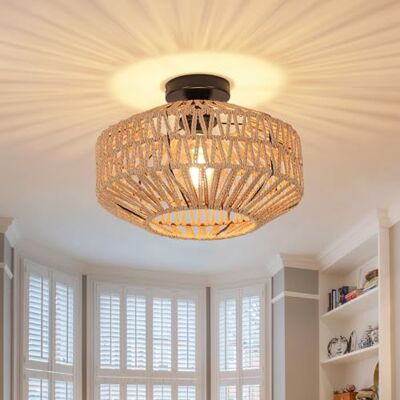Toolight Plafon Rotan Wiszący, Vintage Plafon E27 Wiszący Maks 60W Średnica 30cm Toolight Plafon Rotan Wiszący, Vintage Plafon E27 Wiszący Maks 60W Średnica 30cm