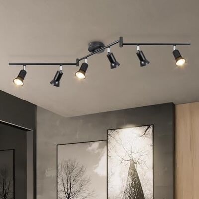 Dehobo Lampa sufitowa LED GU10, 6 reflektorów LED, nowoczesne oświetlenie sufitowe Orientabl, czarna, do przedpokoju, salonu, jadalni, kuchni, bez żarówek Dehobo Lampa sufitowa LED GU10, 6 reflektorów LED, nowoczesne oświetlenie sufitowe Orientabl, czarna, do przedpokoju, salonu, jadalni, kuchni, bez żarówek