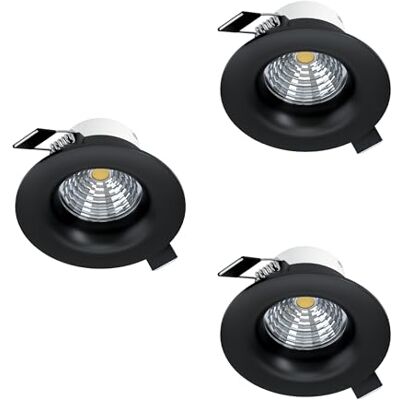 EGLO 3-częściowy zestaw wpuszczanych reflektorów Saliceto, regulowane punkty świetlne, okrągłe aluminiowe reflektory sufitowe w kolorze czarnym, ciepła biel, Ø 8,8 cm EGLO 3-częściowy zestaw wpuszczanych reflektorów Saliceto, regulowane punkty świetlne, okrągłe aluminiowe reflektory sufitowe w kolorze czarnym, ciepła biel, Ø 8,8 cm