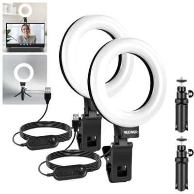 NEEWER BASICS 12.7 cm lampa pierścieniowa do oświetlenia wideokonferencji, zestaw 2 klipsów ze statywem biurkowym do monitora, laptopa, komputera, zoomu, rozmów na żywo, nagrywania, zdalnej pracy NEEWER BASICS 12.7 cm lampa pierścieniowa do oświetlenia wideokonferencji, zestaw 2 klipsów ze statywem biurkowym do monitora, laptopa, komputera, zoomu, rozmów na żywo, nagrywania, zdalnej pracy