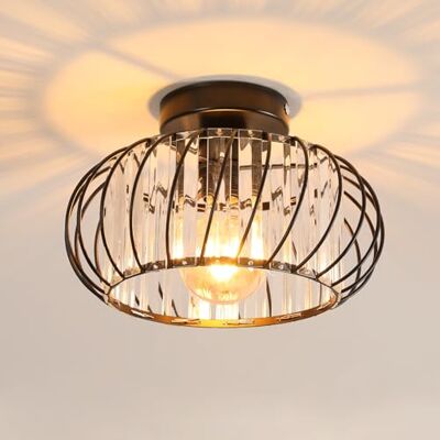 Goeco Nowoczesna lampa sufitowa kryształowa, E27 Mini czarny metalowy kryształowy żyrandol, do kuchni, jadalni, przedpokoju, ganku, salonu Goeco Nowoczesna lampa sufitowa kryształowa, E27 Mini czarny metalowy kryształowy żyrandol, do kuchni, jadalni, przedpokoju, ganku, salonu