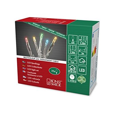 Konstsmide Łańcuch świetlny Micro LED, spawany, 35 kolorowych diod, transformator wewnętrzny 24 V, przezroczysty kabel – 6352-523 Konstsmide Łańcuch świetlny Micro LED, spawany, 35 kolorowych diod, transformator wewnętrzny 24 V, przezroczysty kabel – 6352-523