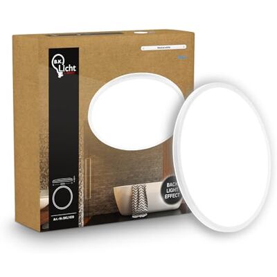 B.K.Licht Panel LED z oświetleniem pośrednim, płaska forma i neutralne białe światło, klasa IP44, lampa sufitowa do łazienki, salonu oraz kuchni, 24 x 3 cm, biały B.K.Licht Panel LED z oświetleniem pośrednim, płaska forma i neutralne białe światło, klasa IP44, lampa sufitowa do łazienki, salonu oraz kuchni, 24 x 3 cm, biały