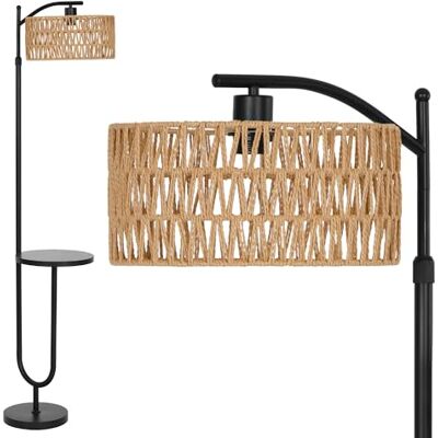 LuminexDesigns Vintage rattanowa lampa podłogowa do salonu czarna lampa podłogowa w stylu retro z trzonkiem E27, wbudowana półka, regulowana wysokość 176 cm, Boho, kabel 2 m, przełącznik nożny LuminexDesigns Vintage rattanowa lampa podłogowa do salonu czarna lampa podłogowa w stylu retro z trzonkiem E27, wbudowana półka, regulowana wysokość 176 cm, Boho, kabel 2 m, przełącznik nożny