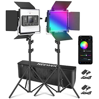 NEEWER Ulepszony panel LED RGB 660PRO II Wideo Light z kontrolą aplikacji i wsparciem, stałe 2 sztuki 50 W bez zmiany koloru/1% dokładnego minimalnego ściemniania/360°RGB/CRI97+/3200K ~5600K do NEEWER Ulepszony panel LED RGB 660PRO II Wideo Light z kontrolą aplikacji i wsparciem, stałe 2 sztuki 50 W bez zmiany koloru/1% dokładnego minimalnego ściemniania/360°RGB/CRI97+/3200K ~5600K do