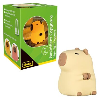 Idena 40386 Lampka nocna LED Capybara, silikonowa lampka ze zmianą kolorów i ściemniaczem, ok. 11 cm wysokości, ładowalna, kabel USB do ładowania w zestawie Idena 40386 Lampka nocna LED Capybara, silikonowa lampka ze zmianą kolorów i ściemniaczem, ok. 11 cm wysokości, ładowalna, kabel USB do ładowania w zestawie