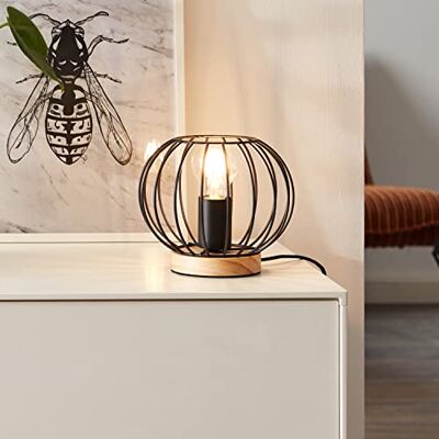 Brilliant Lampa stołowa w stylu retro dekoracyjna lampa stołowa z przełącznikiem między sznurkami do biura, sypialni lub salonu, wykonana z metalu/drewna, w kolorze czarnym/drewnianym Ø 20 cm Brilliant Lampa stołowa w stylu retro dekoracyjna lampa stołowa z przełącznikiem między sznurkami do biura, sypialni lub salonu, wykonana z metalu/drewna, w kolorze czarnym/drewnianym Ø 20 cm