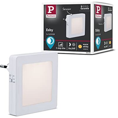 Paulmann 92493 Podłączana do gniazdka lampka nocna LED Esby czworok. 0,016 W z czujnikiem zmierzchowy biała tw. sztuczne 3000 K ciepłobiała Paulmann 92493 Podłączana do gniazdka lampka nocna LED Esby czworok. 0,016 W z czujnikiem zmierzchowy biała tw. sztuczne 3000 K ciepłobiała