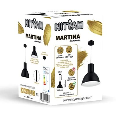 NITYAM Przemysłowa lampa wisząca z matowego czarnego metalu, kabel 150 cm, lampa sufitowa do salonu, sypialni, kuchni, lampa MARTINA, lampa , bez żarówki NITYAM Przemysłowa lampa wisząca z matowego czarnego metalu, kabel 150 cm, lampa sufitowa do salonu, sypialni, kuchni, lampa MARTINA, lampa , bez żarówki