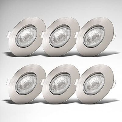 B.K.Licht Zestaw 6 bardzo cienkich reflektorów wpuszczanych IP23 24 mm, obrotowe i ściemnialne, Ø90 mm, matowy nikiel, oświetlenie sufitowe podtynkowe, płyty LED 5 W, 460 lm, ciepła biel 3000 K B.K.Licht Zestaw 6 bardzo cienkich reflektorów wpuszczanych IP23 24 mm, obrotowe i ściemnialne, Ø90 mm, matowy nikiel, oświetlenie sufitowe podtynkowe, płyty LED 5 W, 460 lm, ciepła biel 3000 K