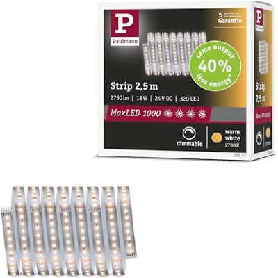 Paulmann 71244 MaxLED 1000 taśma LED ciepła biała pojedyncza taśma 2,5 m 18 W 1100 lm/m 128 diod LED/m 2700K Paulmann 71244 MaxLED 1000 taśma LED ciepła biała pojedyncza taśma 2,5 m 18 W 1100 lm/m 128 diod LED/m 2700K