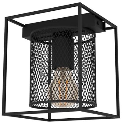 EGLO lampa sufitowa Catterick, kwadratowa lampka do salonu w stylu industrialnym, oświetlenie z siatki metalowej w kolorze czarnym, oprawka E27 EGLO lampa sufitowa Catterick, kwadratowa lampka do salonu w stylu industrialnym, oświetlenie z siatki metalowej w kolorze czarnym, oprawka E27