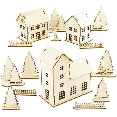 MCE-Commerce A550254 zestaw domków dekoracyjnych z drewna, lampion naturalny, 14 cm x 12 cm x 5,6 cm MCE-Commerce A550254 zestaw domków dekoracyjnych z drewna, lampion naturalny, 14 cm x 12 cm x 5,6 cm