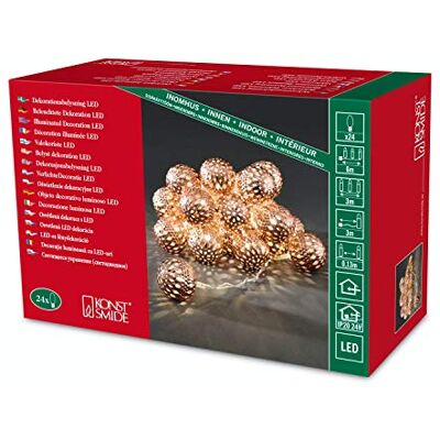 Konstsmide 3156-603 dekoracyjny łańcuch świetlny LED, metalowe kulki w kolorze brązowym, 24 diody w kolorze ciepłej bieli, wewnętrzny transformator 24 V, przezroczysty kabel Konstsmide 3156-603 dekoracyjny łańcuch świetlny LED, metalowe kulki w kolorze brązowym, 24 diody w kolorze ciepłej bieli, wewnętrzny transformator 24 V, przezroczysty kabel