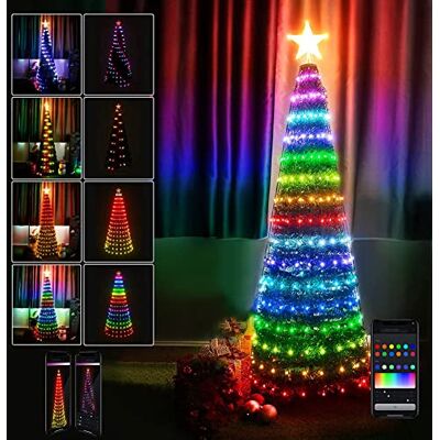 BAKAJI Inteligentne lampki choinkowe 272 diody LED RGB Boże Narodzenie stożek składany wąski, oszczędzający miejsce dekoracje, sterowanie za pomocą aplikacji Smartfon Bluetooth kompatybilny z systemem BAKAJI Inteligentne lampki choinkowe 272 diody LED RGB Boże Narodzenie stożek składany wąski, oszczędzający miejsce dekoracje, sterowanie za pomocą aplikacji Smartfon Bluetooth kompatybilny z systemem
