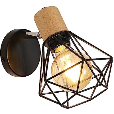 Toolight Comely Vintage Przemysłowa Oprawa Ścienna, 360° Obrotowa Drewniana Lampa Ścienna, Klatkowa Lampa E27 Z Czarnego Metalu I Żelaza Do Sypialni, Korytarza, Salonu, Maks. 60W Toolight Comely Vintage Przemysłowa Oprawa Ścienna, 360° Obrotowa Drewniana Lampa Ścienna, Klatkowa Lampa E27 Z Czarnego Metalu I Żelaza Do Sypialni, Korytarza, Salonu, Maks. 60W