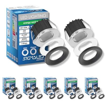 Sigmaled lighting 10x Mini oczko LED wpuszczane 3W Ściemnialna IP54, reflektor sufitowy 300 lm 4000K Neutralna biel, oprawa LED 230V, 3 wykończenia biały/chrom/czarny, 5 opakowań po 2 sztuki Sigmaled lighting 10x Mini oczko LED wpuszczane 3W Ściemnialna IP54, reflektor sufitowy 300 lm 4000K Neutralna biel, oprawa LED 230V, 3 wykończenia biały/chrom/czarny, 5 opakowań po 2 sztuki