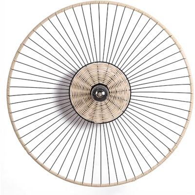 LUSSIOL Lampa ścienna Soliflore z czarnego metalu i naturalnego rattanu, klasyczny elegancki styl, średnica 58 cm (średnica 58 cm) LUSSIOL Lampa ścienna Soliflore z czarnego metalu i naturalnego rattanu, klasyczny elegancki styl, średnica 58 cm (średnica 58 cm)