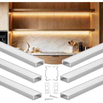VEVOR Profil aluminiowy do taśmy LED 1 m, opakowanie 6 sztuk, rynny LED, z dyfuzorem opalnym, zatyczki końcowe i wsporniki montażowe, dekoracja światła do sypialni salonu kuchni VEVOR Profil aluminiowy do taśmy LED 1 m, opakowanie 6 sztuk, rynny LED, z dyfuzorem opalnym, zatyczki końcowe i wsporniki montażowe, dekoracja światła do sypialni salonu kuchni