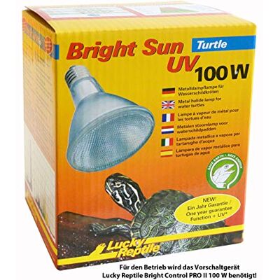 Lucky Reptile Bright Sun UV Turtle Metalowa lampa parowa 100W do opraw E27 Lampa dla gadów ze spektrum światła słonecznego Promiennik ciepła do terrarium Lampa UV dla żółwi wodnych Lucky Reptile Bright Sun UV Turtle Metalowa lampa parowa 100W do opraw E27 Lampa dla gadów ze spektrum światła słonecznego Promiennik ciepła do terrarium Lampa UV dla żółwi wodnych