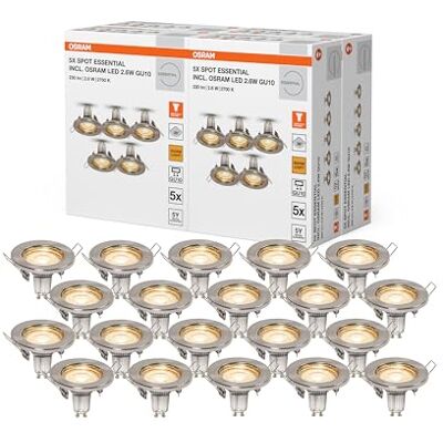 OSRAM Wpuszczana lampa sufitowa szczotkowany nikiel, ciepła biel Spot Essential, Spot lights and ceiling spots, Szczotkowany nikiel, 80 mm dia, 25000 h, opakowanie 4 sztuk OSRAM Wpuszczana lampa sufitowa szczotkowany nikiel, ciepła biel Spot Essential, Spot lights and ceiling spots, Szczotkowany nikiel, 80 mm dia, 25000 h, opakowanie 4 sztuk