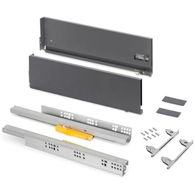 Emuca Szuflada zewnętrzna Vertex z systemem Push Synchro z regulacją 3D, wysokość 178mm, 40kg, głębokość 500 mm, Stal, Szary antracytowy Emuca Szuflada zewnętrzna Vertex z systemem Push Synchro z regulacją 3D, wysokość 178mm, 40kg, głębokość 500 mm, Stal, Szary antracytowy