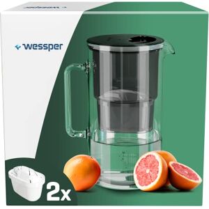 Wessper Filtr do wody, dzbanek szklany, 2,5 l, zestaw dzbanków na wodę i 2 wkłady filtrujące, kompatybilny z Brita Maxtra, karafka do wody pitnej z zapasowym filtrem, czarny Wessper Filtr do wody, dzbanek szklany, 2,5 l, zestaw dzbanków na wodę i 2 wkłady filtrujące, kompatybilny z Brita Maxtra, karafka do wody pitnej z zapasowym filtrem, czarny