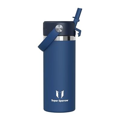 Super Sparrow Butelka Termiczna na Wodę Dziecko 500ml Butelka Nierdzewny Słomką Nieprzeciekająca Bidon, Bez BPA, Zmywarkodporna, SwivelSip, Szkoła, Sport Super Sparrow Butelka Termiczna na Wodę Dziecko 500ml Butelka Nierdzewny Słomką Nieprzeciekająca Bidon, Bez BPA, Zmywarkodporna, SwivelSip, Szkoła, Sport