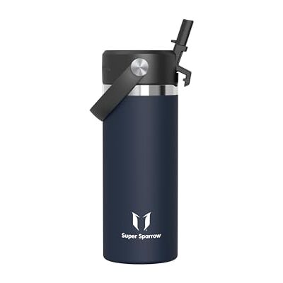 Super Sparrow Butelka Termiczna na Wodę Dziecko 500ml Butelka Nierdzewny Słomką Nieprzeciekająca Bidon, Bez BPA, Zmywarkodporna, SwivelSip, Szkoła, Sport Super Sparrow Butelka Termiczna na Wodę Dziecko 500ml Butelka Nierdzewny Słomką Nieprzeciekająca Bidon, Bez BPA, Zmywarkodporna, SwivelSip, Szkoła, Sport