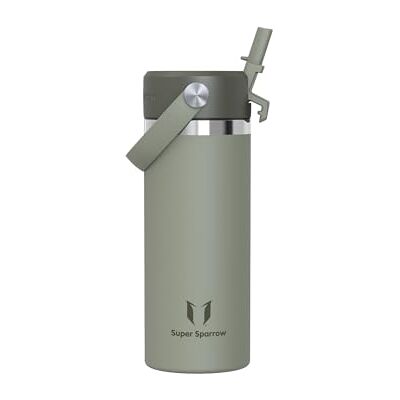 Super Sparrow Butelka Termiczna na Wodę Dziecko 500ml Butelka Nierdzewny Słomką Nieprzeciekająca Bidon, Bez BPA, Zmywarkodporna, SwivelSip, Szkoła, Sport Super Sparrow Butelka Termiczna na Wodę Dziecko 500ml Butelka Nierdzewny Słomką Nieprzeciekająca Bidon, Bez BPA, Zmywarkodporna, SwivelSip, Szkoła, Sport