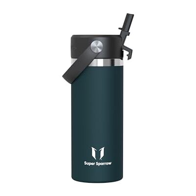 Super Sparrow Butelka Termiczna na Wodę Dziecko 500ml Butelka Nierdzewny Słomką Nieprzeciekająca Bidon, Bez BPA, Zmywarkodporna, SwivelSip, Szkoła, Sport Super Sparrow Butelka Termiczna na Wodę Dziecko 500ml Butelka Nierdzewny Słomką Nieprzeciekająca Bidon, Bez BPA, Zmywarkodporna, SwivelSip, Szkoła, Sport