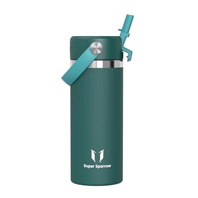 Super Sparrow Butelka Termiczna na Wodę Dziecko 500ml Butelka Nierdzewny Słomką Nieprzeciekająca Bidon, Bez BPA, Zmywarkodporna, SwivelSip, Szkoła, Sport Super Sparrow Butelka Termiczna na Wodę Dziecko 500ml Butelka Nierdzewny Słomką Nieprzeciekająca Bidon, Bez BPA, Zmywarkodporna, SwivelSip, Szkoła, Sport