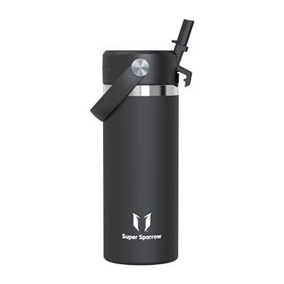 Super Sparrow Butelka Termiczna na Wodę Dziecko 500ml Butelka Nierdzewny Słomką Nieprzeciekająca Bidon, Bez BPA, Zmywarkodporna, SwivelSip, Szkoła, Sport Super Sparrow Butelka Termiczna na Wodę Dziecko 500ml Butelka Nierdzewny Słomką Nieprzeciekająca Bidon, Bez BPA, Zmywarkodporna, SwivelSip, Szkoła, Sport