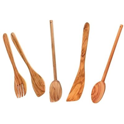 FACKELMANN 9902050 Zestaw przyborów kuchennych z drewna oliwkowego, 4 sztuki, sztućce do sałatek, łyżki, szpatułka, drewno oliwkowe, 30 cm FACKELMANN 9902050 Zestaw przyborów kuchennych z drewna oliwkowego, 4 sztuki, sztućce do sałatek, łyżki, szpatułka, drewno oliwkowe, 30 cm