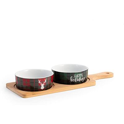 H&H Tagliere Natale con 2 coppette cm 12x33 H&H Tagliere Natale con 2 coppette cm 12x33