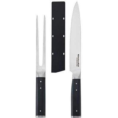 KitchenAid Zestaw do krojenia , 2-częściowy, zawierający widelec i nóż do krojenia z ostrzami ze stali nierdzewnej, ergonomicznymi uchwytami w matowej czerni, nadaje się do mycia w zmywarce KitchenAid Zestaw do krojenia , 2-częściowy, zawierający widelec i nóż do krojenia z ostrzami ze stali nierdzewnej, ergonomicznymi uchwytami w matowej czerni, nadaje się do mycia w zmywarce