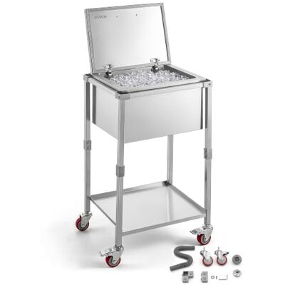 VEVOR Wózek na lód, stal nierdzewna, 54,6 l, pojemnik na lód, wózek chłodzący z kółkami, rozkładana pokrywa, 558 x 455 x 1003 mm, restauracja kuchenna impreza, bar, zimne napoje podwórko VEVOR Wózek na lód, stal nierdzewna, 54,6 l, pojemnik na lód, wózek chłodzący z kółkami, rozkładana pokrywa, 558 x 455 x 1003 mm, restauracja kuchenna impreza, bar, zimne napoje podwórko