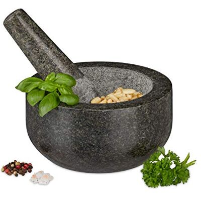 Relaxdays Moździerz granitowy z tłuczkiem, wytrzymały i trwały, przyprawy, zioła, polerowana moździerz kamienny, Ø 16 cm, 400 ml, szary, 8 x 16 x 16 cm Relaxdays Moździerz granitowy z tłuczkiem, wytrzymały i trwały, przyprawy, zioła, polerowana moździerz kamienny, Ø 16 cm, 400 ml, szary, 8 x 16 x 16 cm