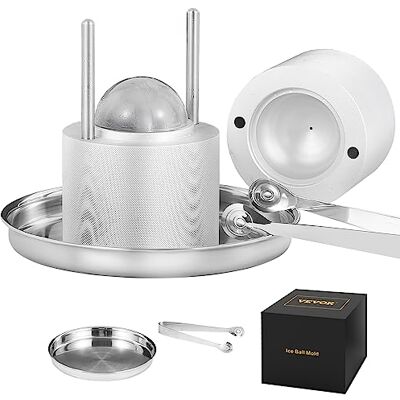 VEVOR Prasa do kul lodowych, 6 cm, zestaw do wyciskania kul lodowych ze stopu Al, do kuli lodowej 60 mm, prasa do lodu ze szczypcami i tacą ociekową, do whisky, koktajli, burbona, szkockiej na imprezę VEVOR Prasa do kul lodowych, 6 cm, zestaw do wyciskania kul lodowych ze stopu Al, do kuli lodowej 60 mm, prasa do lodu ze szczypcami i tacą ociekową, do whisky, koktajli, burbona, szkockiej na imprezę