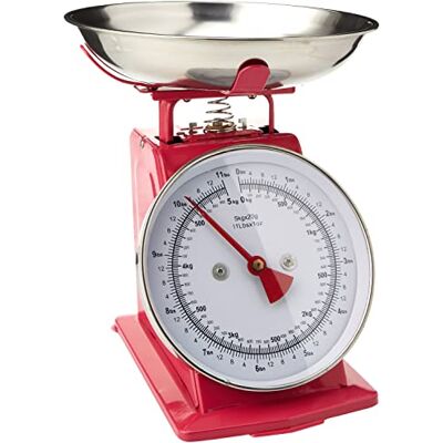 Premier Housewares 807083 retro waga kuchenna z miską stal nierdzewna waga do gotowania żywności 5 kg wagi spożywcze ważenie waga kuchenna miska gorący różowy 26 x 22 x 21 Premier Housewares 807083 retro waga kuchenna z miską stal nierdzewna waga do gotowania żywności 5 kg wagi spożywcze ważenie waga kuchenna miska gorący różowy 26 x 22 x 21