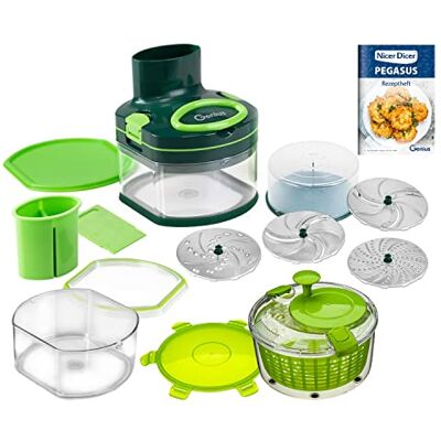 Genius Nicer Dicer Pegasus rozdrabniacz do warzyw Deluxe 20-częściowy zestaw ręczna pokrywka mały nakład siły krajalnica do warzyw do szybkiej i bezpiecznej pracy + wirówka do sałaty Genius Nicer Dicer Pegasus rozdrabniacz do warzyw Deluxe 20-częściowy zestaw ręczna pokrywka mały nakład siły krajalnica do warzyw do szybkiej i bezpiecznej pracy + wirówka do sałaty
