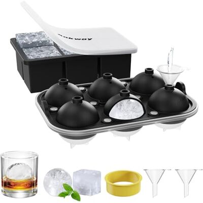 Ankway Zestaw 2 dużych foremek na kostki lodu, silikonowe, 5 cm, 6 przegródek, z lejkiem, kulką, bez BPA, do whisky, koktajli, soków, czekolady, słodyczy Ankway Zestaw 2 dużych foremek na kostki lodu, silikonowe, 5 cm, 6 przegródek, z lejkiem, kulką, bez BPA, do whisky, koktajli, soków, czekolady, słodyczy
