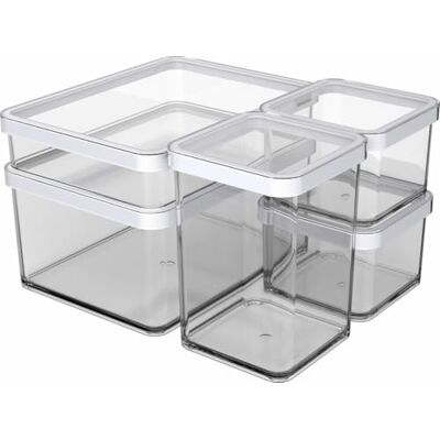 Rotho Loft zestaw puszek premium 5 szt. LOFT, plastikowe, białe/przezroczyste, (26 x 21 x 15,5 cm) Rotho Loft zestaw puszek premium 5 szt. LOFT, plastikowe, białe/przezroczyste, (26 x 21 x 15,5 cm)