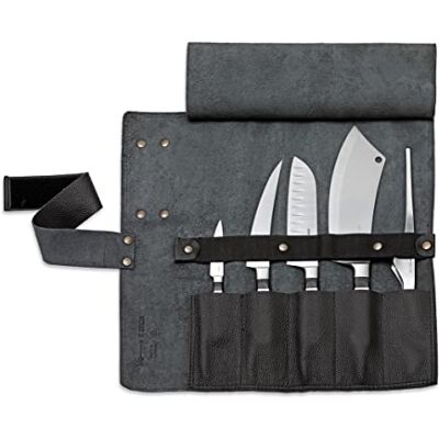 Dick F. skórzana torba zwijana 1905 (5-częściowa, czarna, zawartość: nóż biurowy, nóż do rozbierania, nóż Santoku, nóż szefa kuchni, pęseta bufetowa) 8196800-01 Dick F. skórzana torba zwijana 1905 (5-częściowa, czarna, zawartość: nóż biurowy, nóż do rozbierania, nóż Santoku, nóż szefa kuchni, pęseta bufetowa) 8196800-01