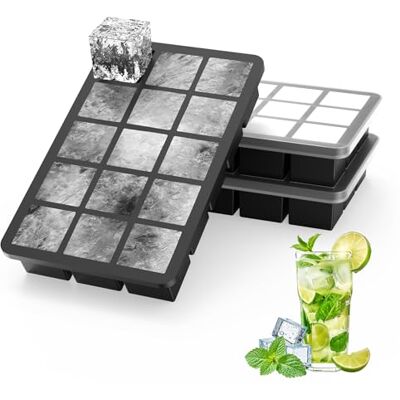 Ankway Foremki do kostek lodu z pokrywką, zestaw 3 silikonowych pojemników na kostki lodu, 45 przegródek, 3 cm, bez BPA, do napojów, mrożonej herbaty, lodów Ankway Foremki do kostek lodu z pokrywką, zestaw 3 silikonowych pojemników na kostki lodu, 45 przegródek, 3 cm, bez BPA, do napojów, mrożonej herbaty, lodów