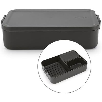 Brabantia Make & Take Pojemnik na Lunch Bento Duży Wyjmowane Przegródki do Jedzenia Pokrywka z Klipsami Nadaje się do Zamrażarki, Zmywarki & do Mikrofalówki Dark Grey 26 x 17 x 6 cm Brabantia Make & Take Pojemnik na Lunch Bento Duży Wyjmowane Przegródki do Jedzenia Pokrywka z Klipsami Nadaje się do Zamrażarki, Zmywarki & do Mikrofalówki Dark Grey 26 x 17 x 6 cm