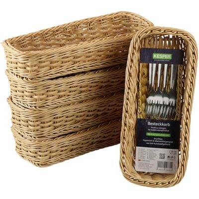 Kesper Kosz na chleb i owoce, 5 sztuk, materiał: plecionka z tworzywa sztucznego, wymiary: 28 x 11,5 x 5,5 cm, kolor: brązowy 1978015 Kesper Kosz na chleb i owoce, 5 sztuk, materiał: plecionka z tworzywa sztucznego, wymiary: 28 x 11,5 x 5,5 cm, kolor: brązowy 1978015